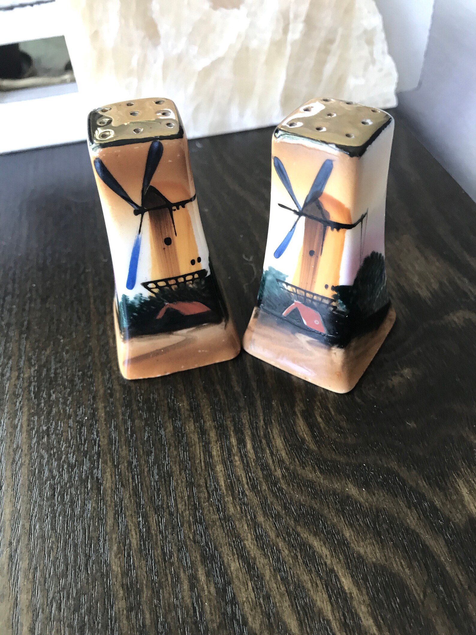 Vintage Hand Painted Windmill Square Made in Japan Salt and - Etsy