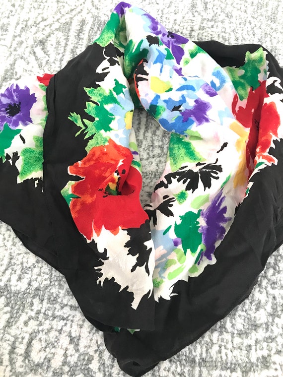 Vintage Liz Claiborne Colorful Floral Silk Scarf