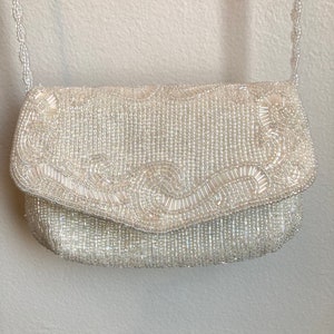 Vintage 70's/80's White Beaded Purse with Gold Chain by La Regale Ltd. |  Shop THRILLING