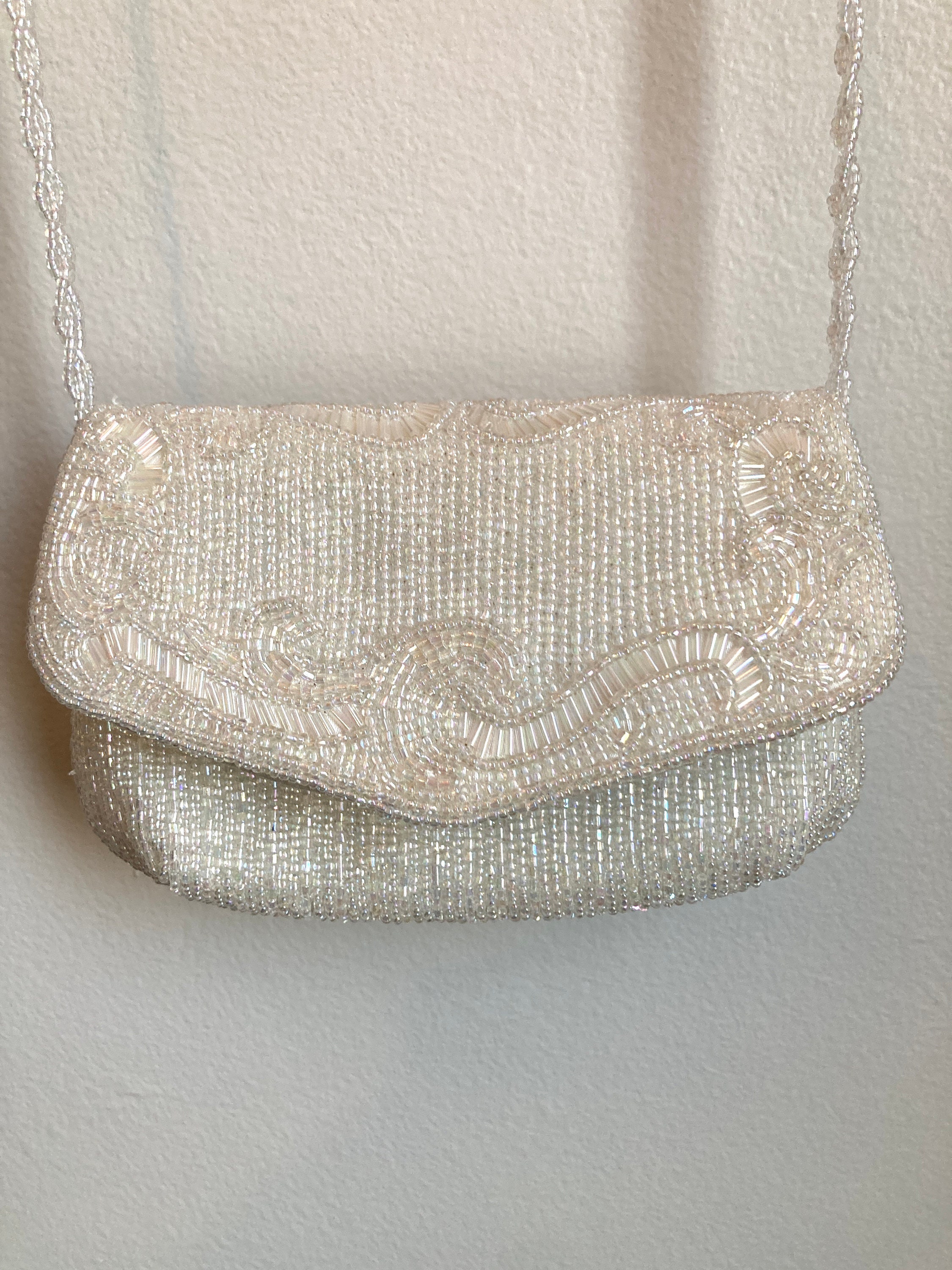 La Regale Ltd. Evening Bag, Hand Beaded, White Pearlescent with