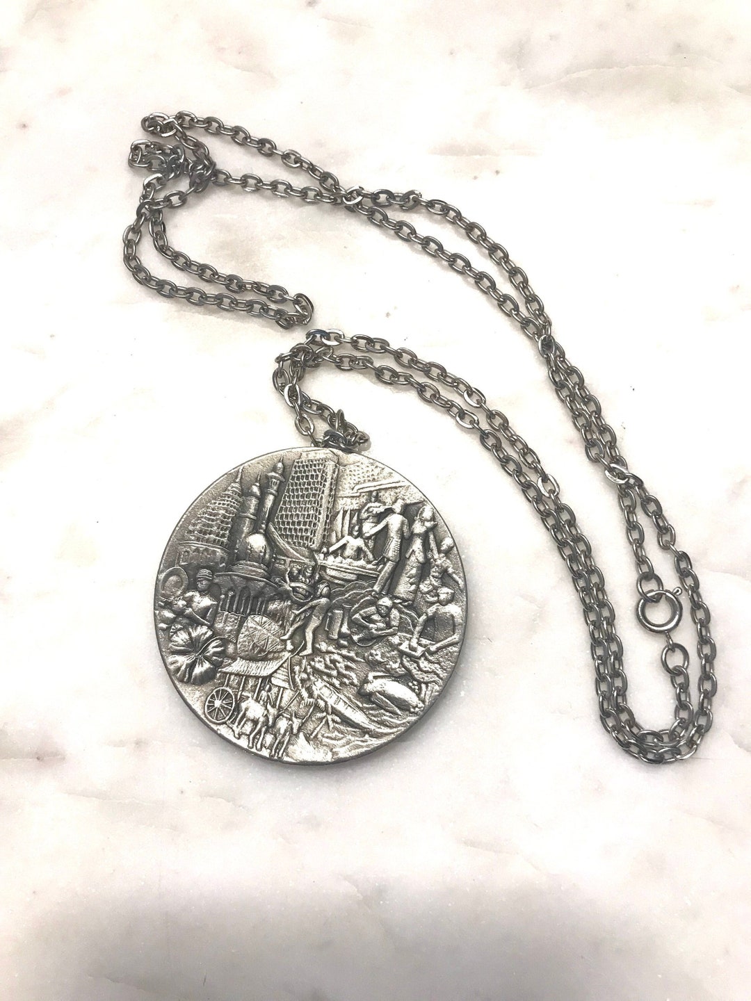 Vintage Royal Selangor Pewter Embossed Malaysia View Pendant