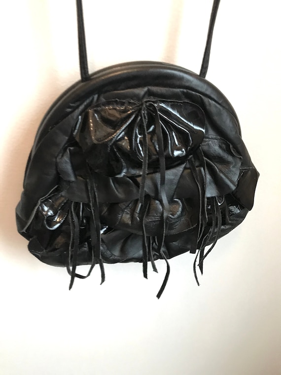 Vintage 1980's Black Leather Clamshell Slouchy Cr… - image 1