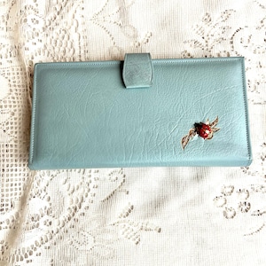 Cartera de mano doble de piel de vaca azul Belle Brummel vintage