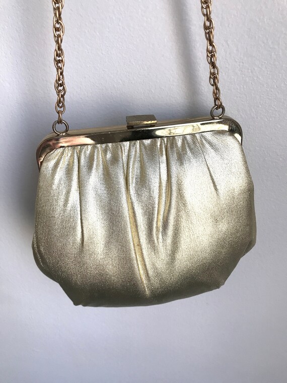 Vintage Ande Gold Lame Evening Bag With Chain - image 7