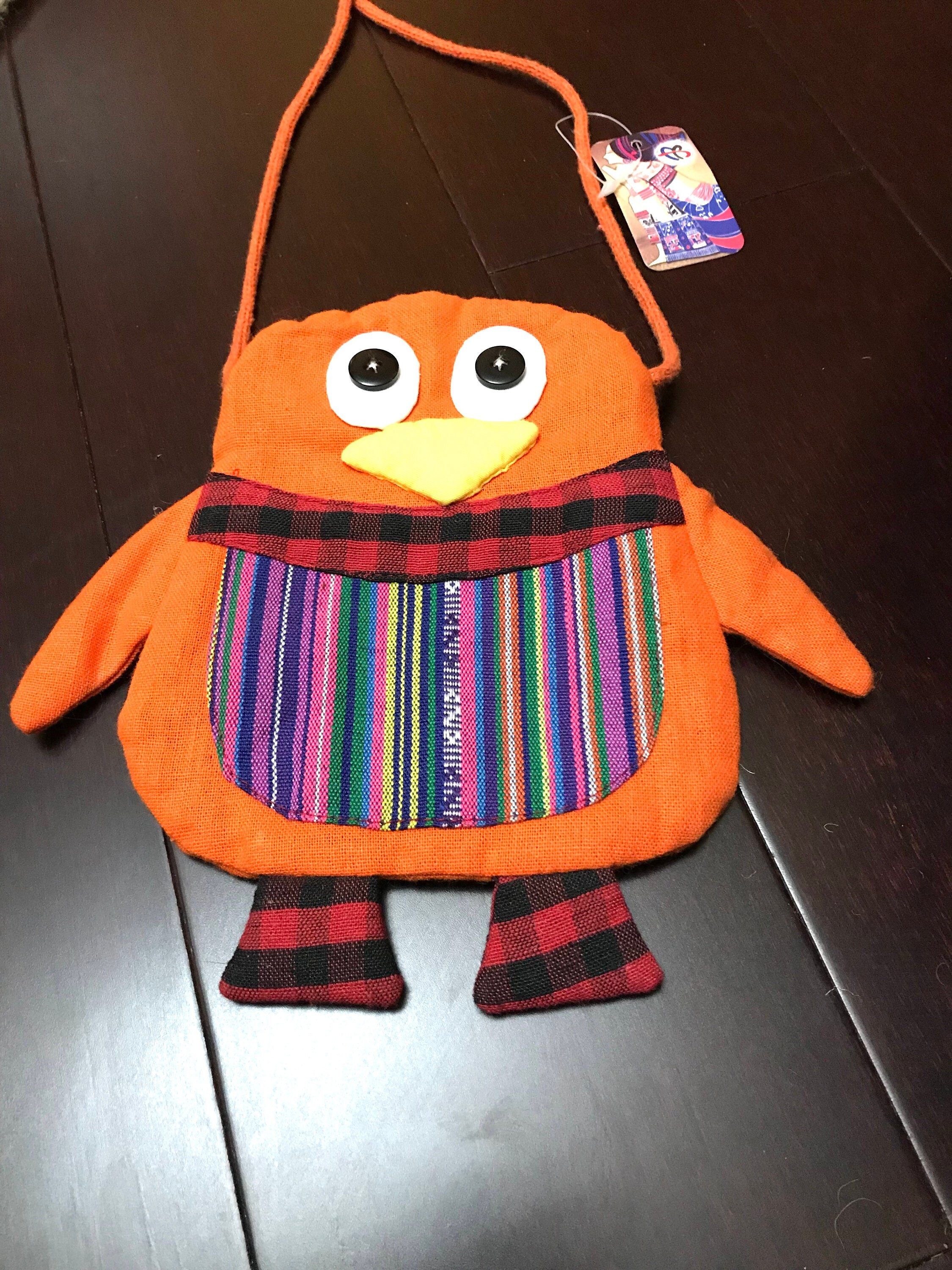 Retro Orange Cotton Owl Crossbody Handbag