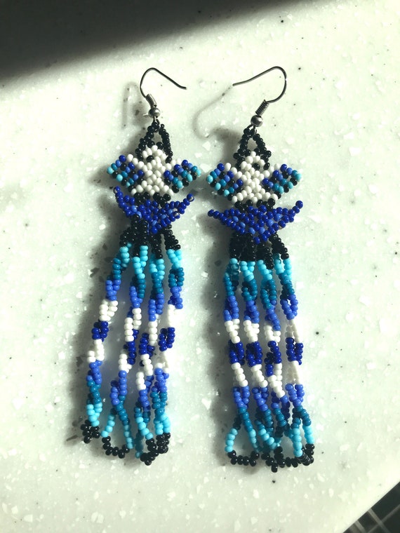 Vintage Native American Inspired Beaded Blue, Whi… - image 8