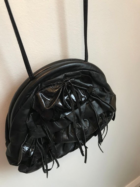 Vintage 1980's Black Leather Clamshell Slouchy Cr… - image 2