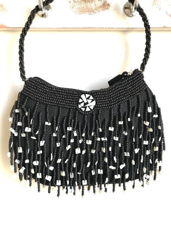 Vintage Mido Collection Black Beaded With White Sh