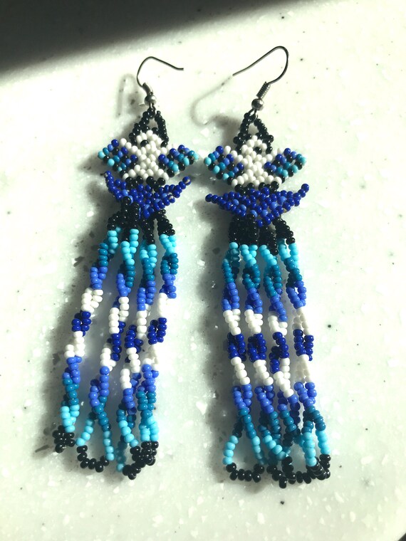 Vintage Native American Inspired Beaded Blue, Whi… - image 7