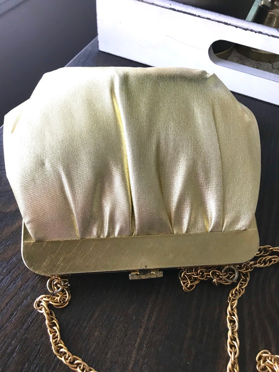 Vintage Ande Gold Lame Evening Bag With Chain - image 9