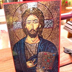 Vintage St. Isaac Syria Skete Icon Of Christ The Teacher (Mosaic Style) Wood  Wall Hanging