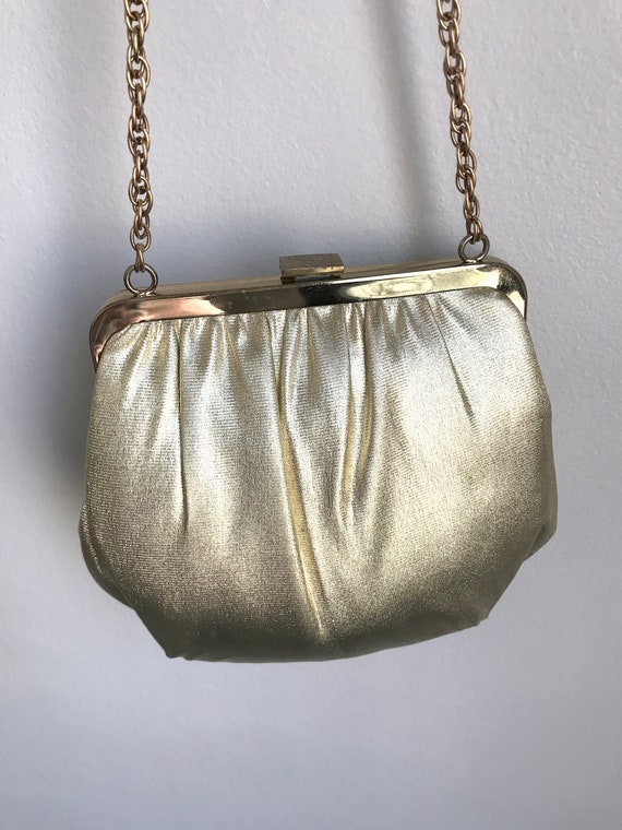 Vintage Ande Gold Lame Evening Bag With Chain - image 5