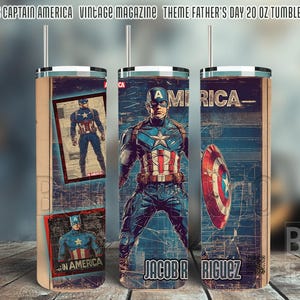 20 oz personalized tumbler Father&#39;s Day celebration, Captain America inspired   vintage
