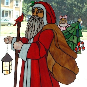 Santa Bearing Gifts Stained Glass Pattern- 32 inches tall, 20.5 inches wide