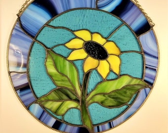 Stained Glass Round Sunflower Panel