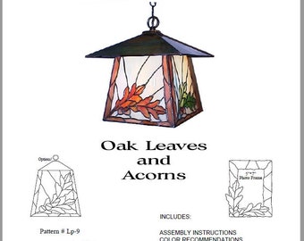 Pattern for Oak Leaves and Acorns Stained Glass Lamp (Lantern)