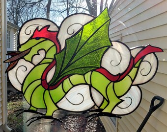 14.5" x 12" Oriental Dragon Stained Glass Panel - Original design © Dodge Studio