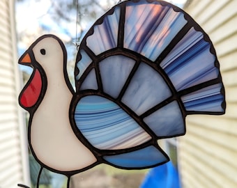 Stained Glass Turkey Suncatcher - "Little Gobbler" - Original design - copyright Dodge Studio  - FAST SHIPPING