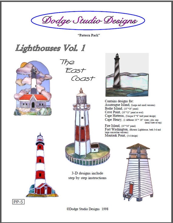 Stained Glass Lighthouses Vol 1 The East Coast Pattern Pack Stained Glass Lighthouses Vol 1 The, Stained Glass Lighthouse Lamp Pattern