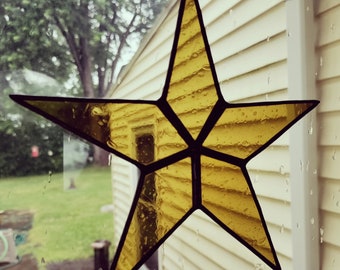 Large Dusty/Yellow Five Pointed Star (7" wide), Stained Glass Suncatcher