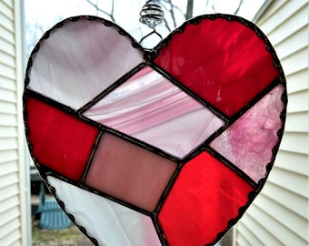 7" Stained Glass Quilted Heart Suncatcher - Original design
