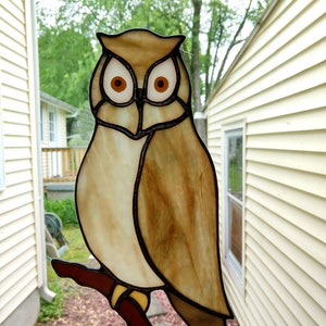 Owl on a Branch -  Stained Glass Suncatcher -  Original Design