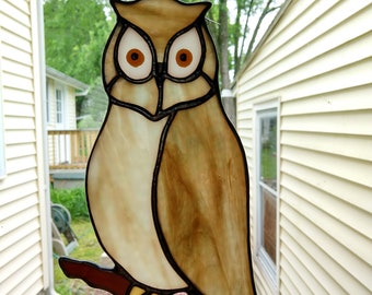 Owl on a Branch -  Stained Glass Suncatcher -  Original Design