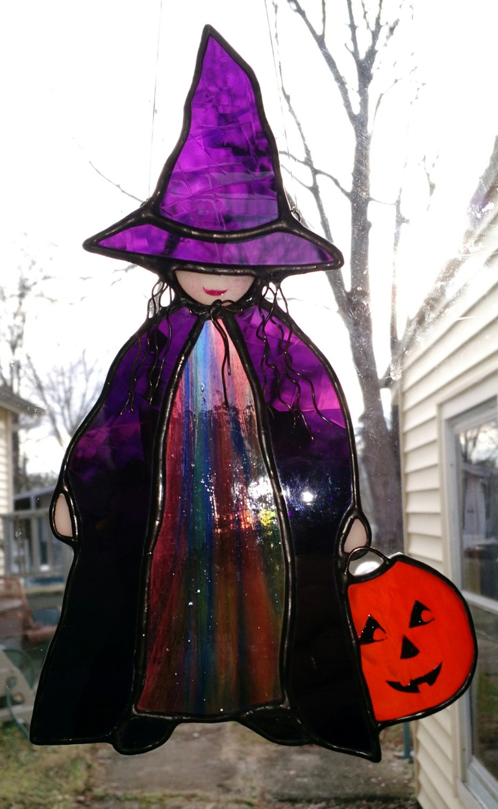 Little Halloween Witch Stained Glass Suncatcher Etsy