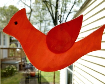 Fused Glass Orange Bird Ornaments with hanging cord