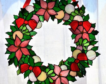 Pattern for Christmas Holly Wreath with Poinsettias, Bows and Balls - 20" Diameter