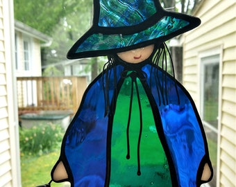 Little Halloween "Witch" Stained Glass Suncatcher -Original Design - Trick or Treat!