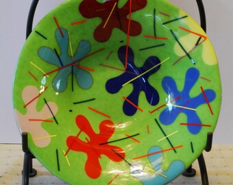 Fused Glass Bright Colored Flared "Splat" Bowl - Matte Finish -11.75" wide by 3" deep