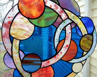 Stained Glass Galactic Panel, Tiffany Technique with Fused Glass Elements - Original Design