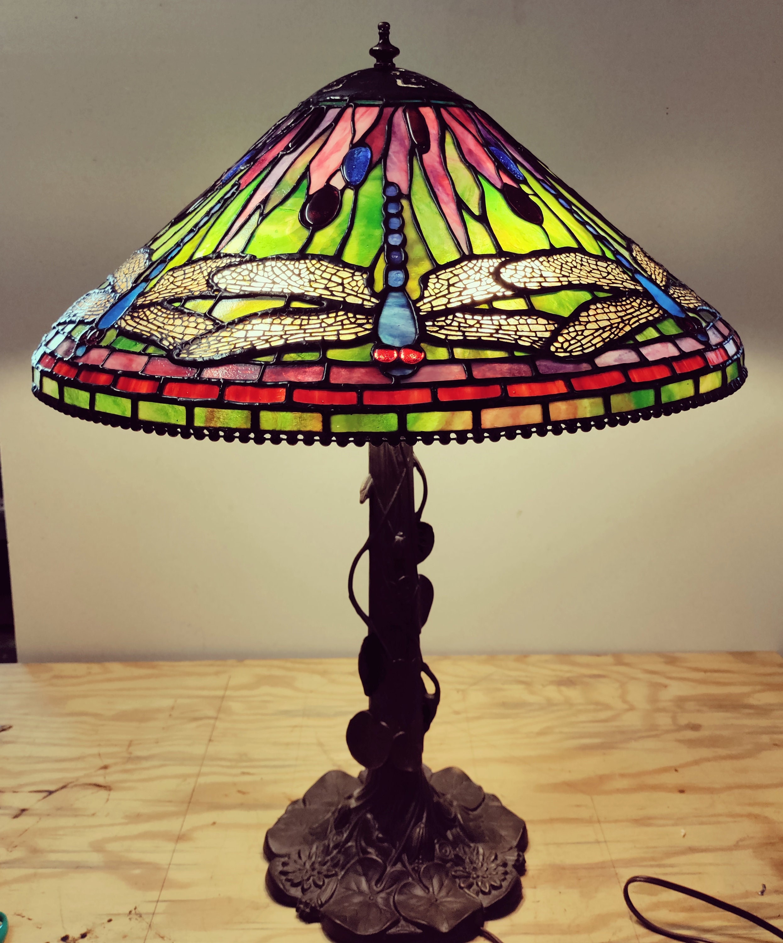 20 Stained Glass Tiffany Replica Dragonfly Cone Lamp Etsy