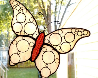 Handmade Stained Glass Butterfly Suncatcher - iridescent pale 2 tone