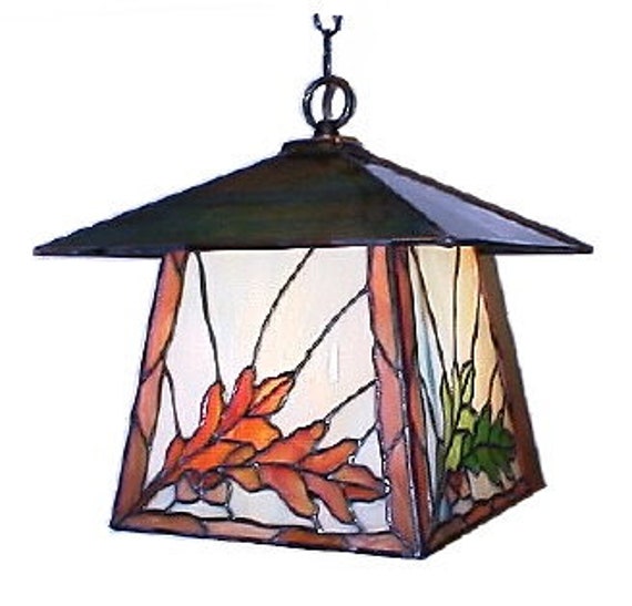 Pattern For Oak Leaves And Acorns Stained Glass Lamp Lantern Etsy