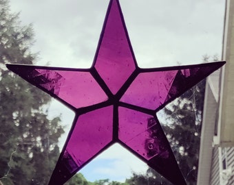 Large Purple Five Pointed Star (7" wide), Stained Glass Suncatcher