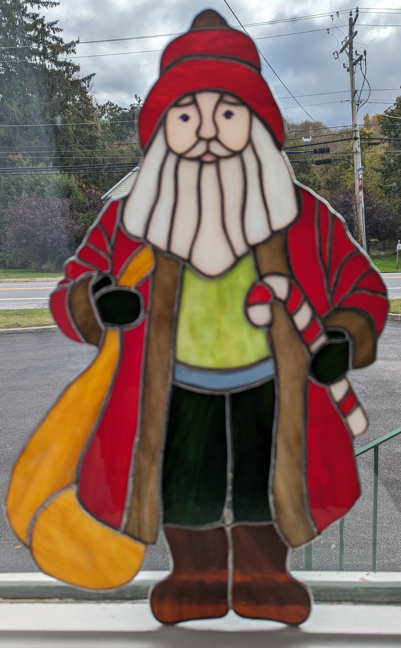 Woodlands Santa Stained Glass Pattern for Giant Suncatcher Panel, 17 3/