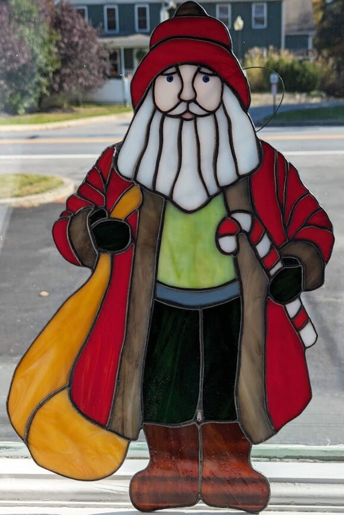 Woodlands Santa Stained Glass Pattern for Giant Suncatcher Panel, 17 3/