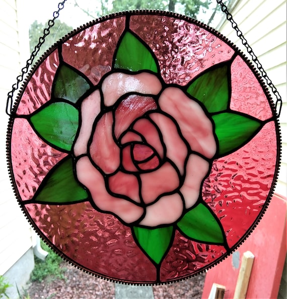 Stained Glass Rose Suncatchers Garden Decoration
