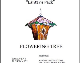 Pattern for Flowering Tree Stained Glass Lamp (Lantern) © Dodge Studio - 10.75" wide by 9" tall