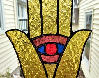 Hamsa - Hand Made Stained Glass Suncatcher- (Khamsa)