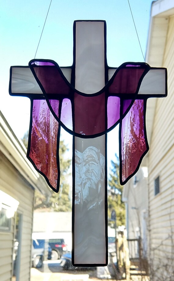 Stained Glass Crucifix With Drape Suncatcher Tiffany Method Etsy