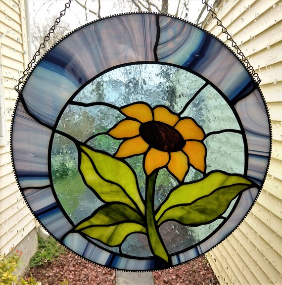 Stained Glass Round Sunflower Panel - Etsy 日本
