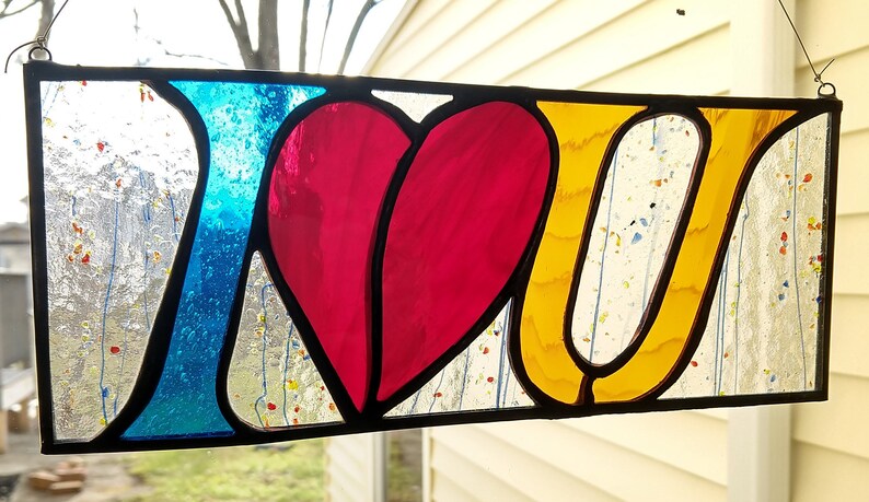 I Heart U Stained Glass Suncatcher image 1