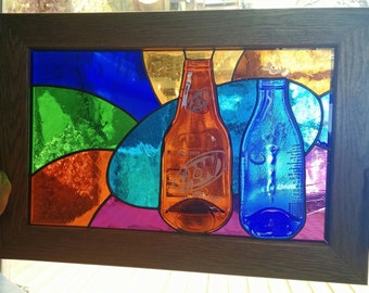Stained Glass Pressed Bottle Panel with Frame