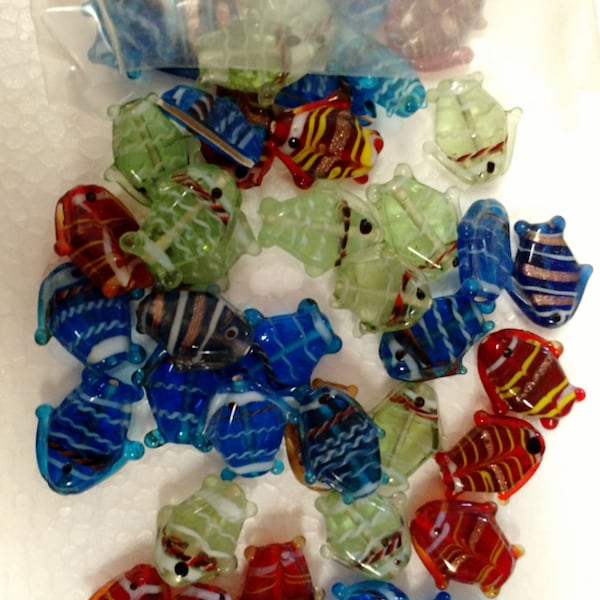 Handmade Glass Fish Beads -India circa 1995 for jewelry Approx 350 pieces asst'd
