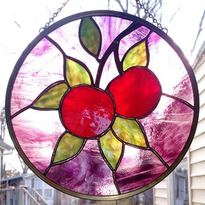 Stained Glass 9.5&quot; Round Apple Panel