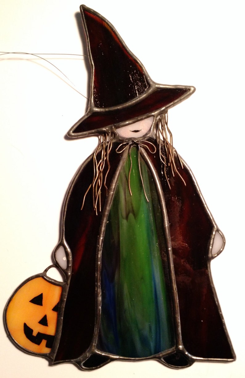 Little Halloween Witch Stained Glass Suncatcher Etsy