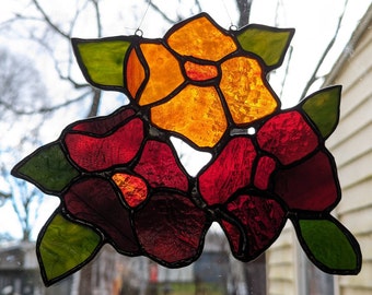 Three Flowers Recovered from Vintage Lamp - Stained Glass Suncatcher